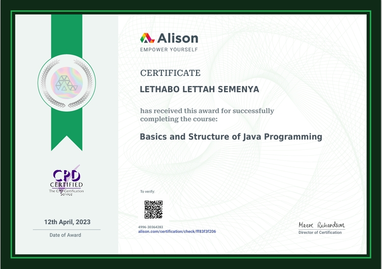 Alison Java Programming Certificate